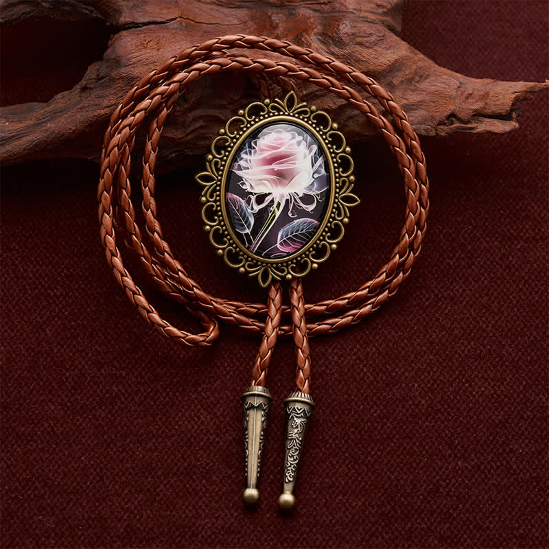 Vintage Pink Ethereal Rose Western Luminous Bolo Tie - Pink Rose - image 0