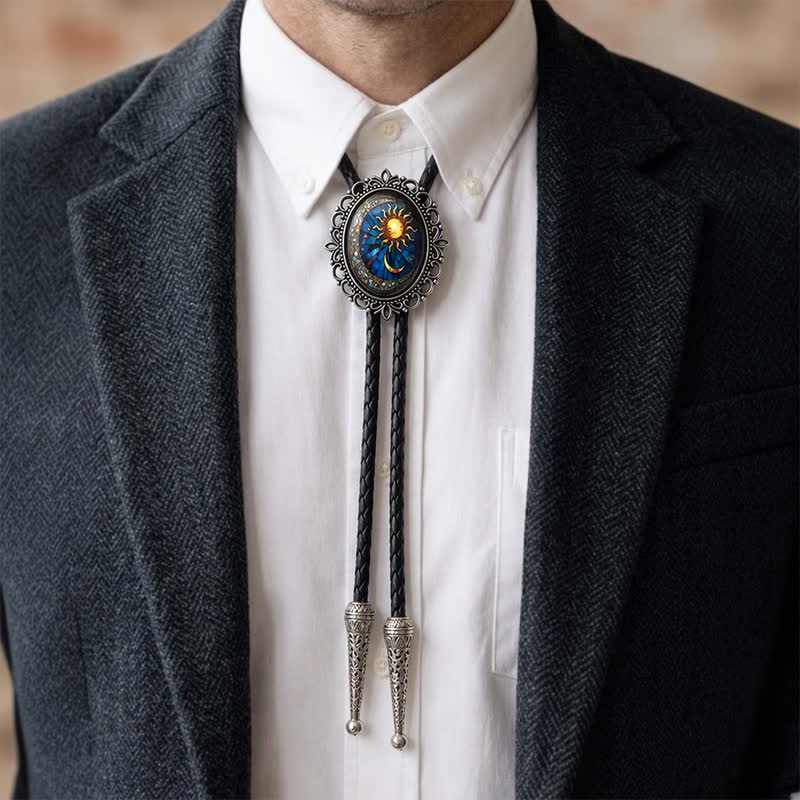 Celestial Glow-in-the-Dark Sun & Moon Luminous Bolo Tie - image 2