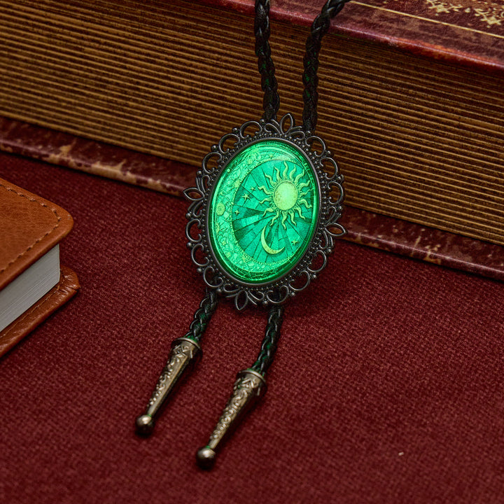 Celestial Glow-in-the-Dark Sun & Moon Luminous Bolo Tie - image 1
