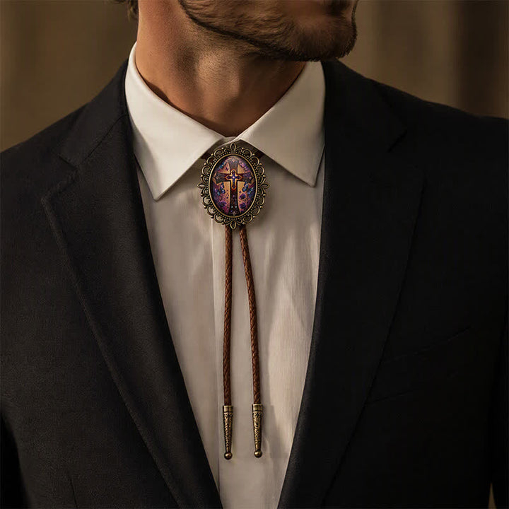 Faith That Glows Butterfly Cross Western Luminous Bolo Tie - image 1