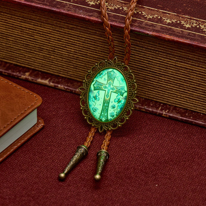 Faith That Glows Butterfly Cross Western Luminous Bolo Tie - image 2