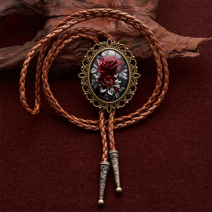 Gothic Western Rose Floral Luminous Bolo Tie - Brown - image 0