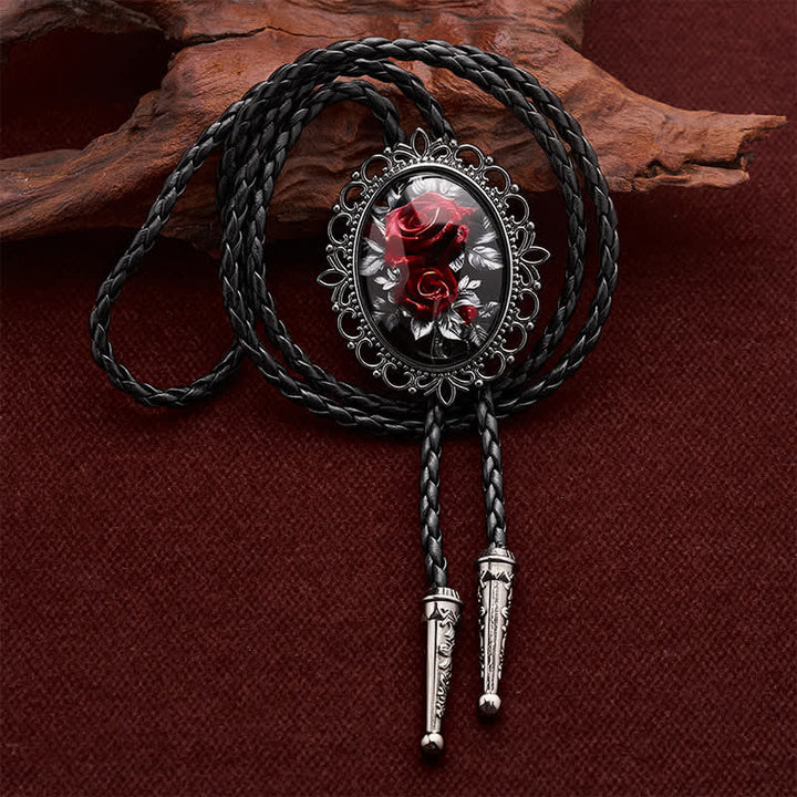 Gothic Western Rose Floral Luminous Bolo Tie - Black - image 3