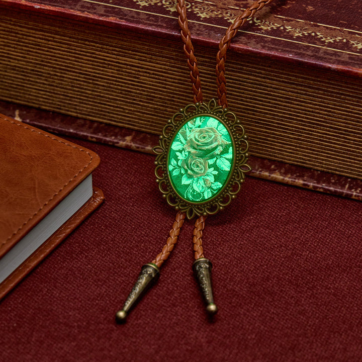 Gothic Western Rose Floral Luminous Bolo Tie - image 1