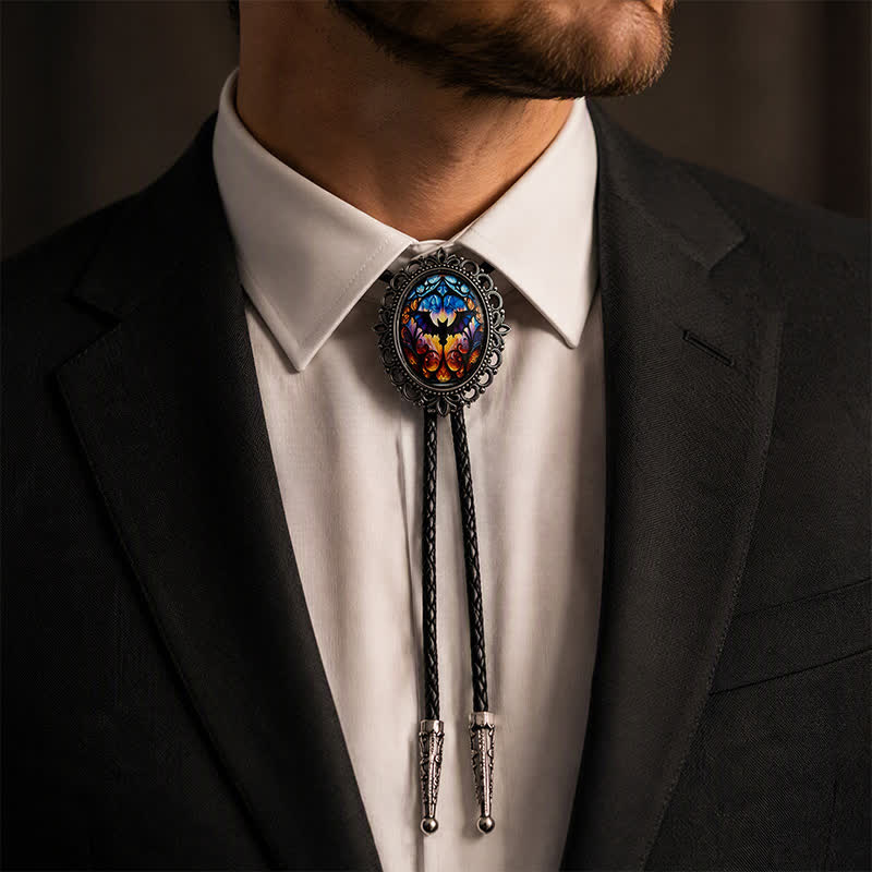 Gothic Bat Cathedral Window Luminous Bolo Tie - image 2
