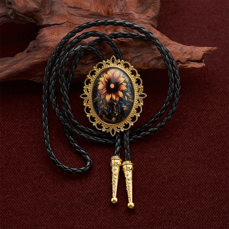 Golden Sunflower Western Floral Pendant Luminous Bolo Tie - Sunflower - image 0