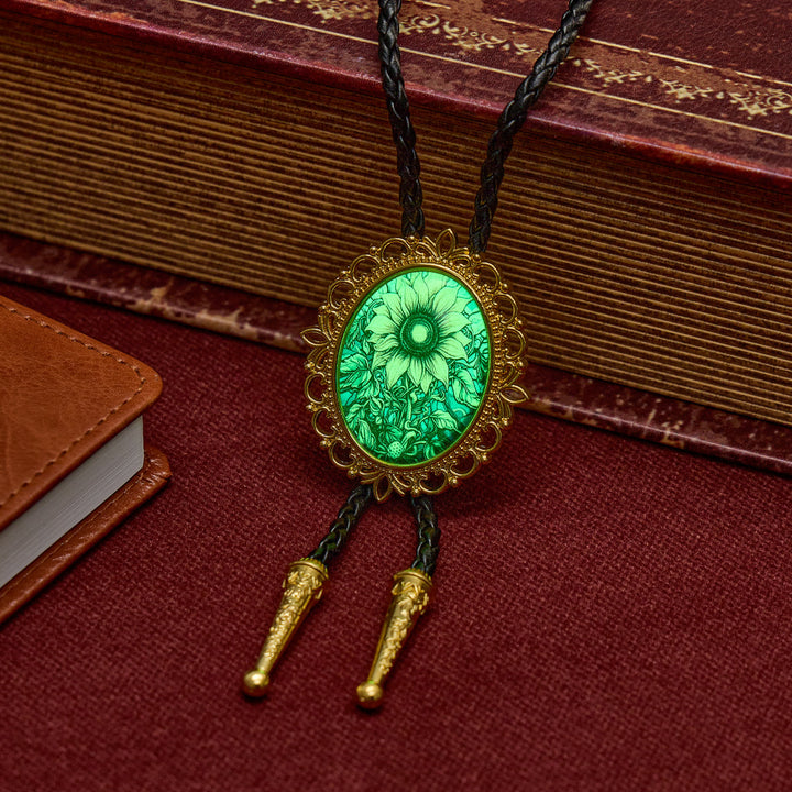 Golden Sunflower Western Floral Pendant Luminous Bolo Tie - image 1