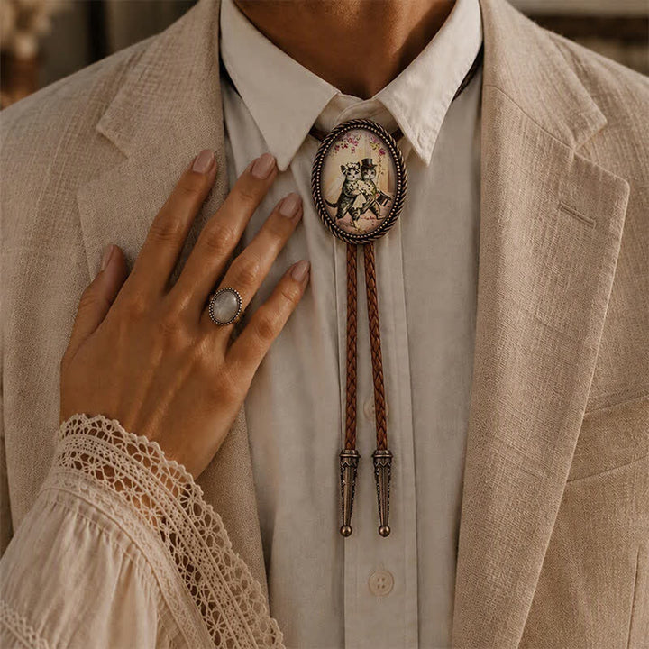 Cute Cat Couple Wedding Glow-in-the-Dark Luminous Bolo Tie - image 2