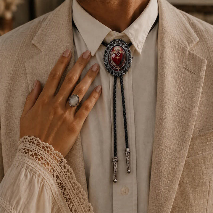 Flaming Sacred Heart Faith Western Luminous Bolo Tie - image 2