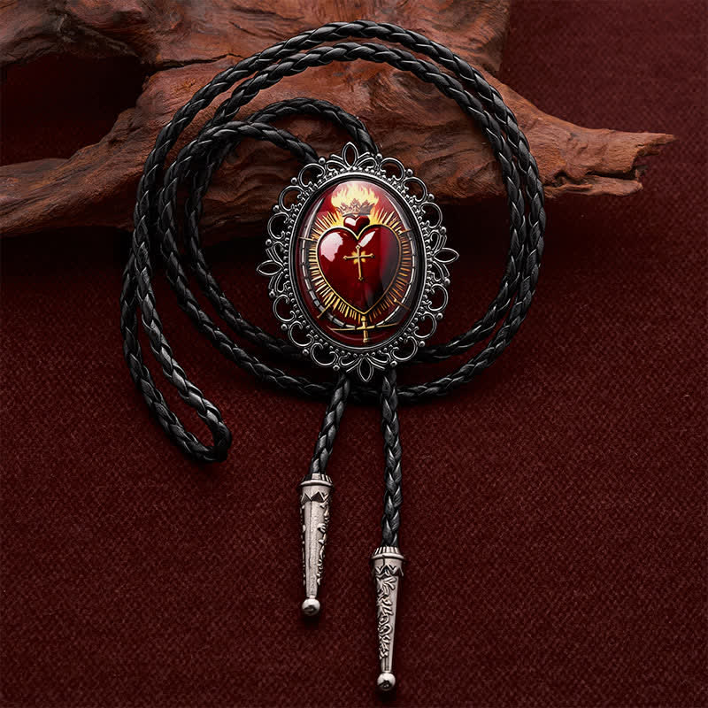 Flaming Sacred Heart Faith Western Luminous Bolo Tie - Sacred Heart - image 0