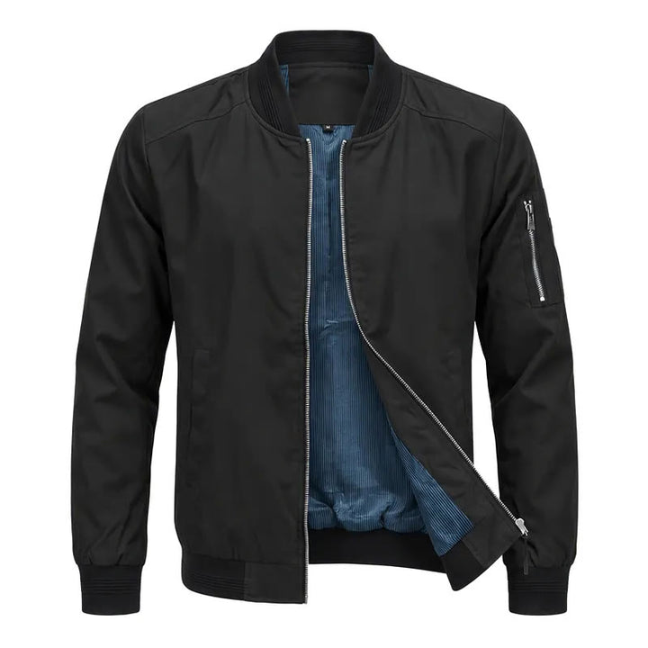 Men's Classic Stand Collar Bomber Jacket - Black - 5XL - image 4