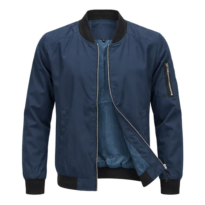 Men's Classic Stand Collar Bomber Jacket - Dark Blue - 5XL - image 5