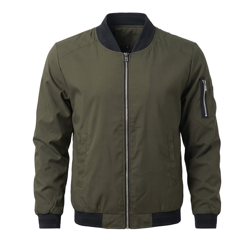 Men's Classic Stand Collar Bomber Jacket - Army Green - 5XL - image 1