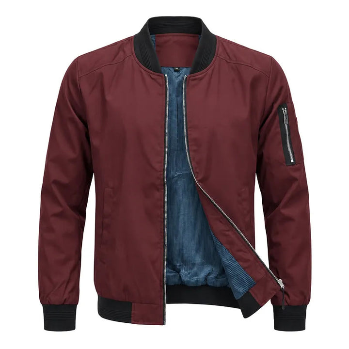 Men's Classic Stand Collar Bomber Jacket - Red - 5XL - image 2