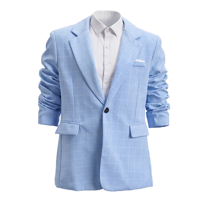 Men's Light Blue Plaid Business Blazer - Blue - 2XL - image 1