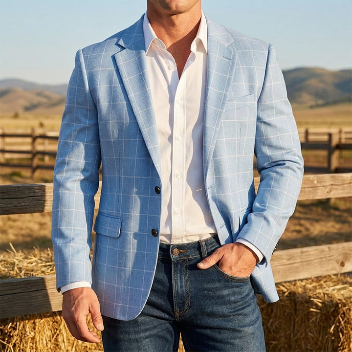 Men's Light Blue Plaid Business Blazer - image 0