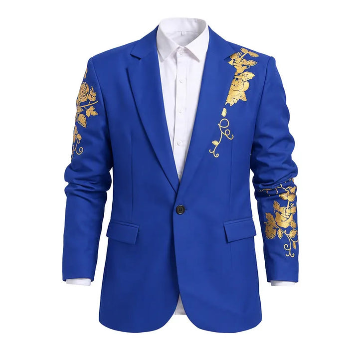 Men's Gold Floral Print Party Blazer - Royal Blue - 3XL - image 4