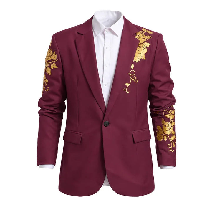 Men's Gold Floral Print Party Blazer - Wine - 3XL - image 3