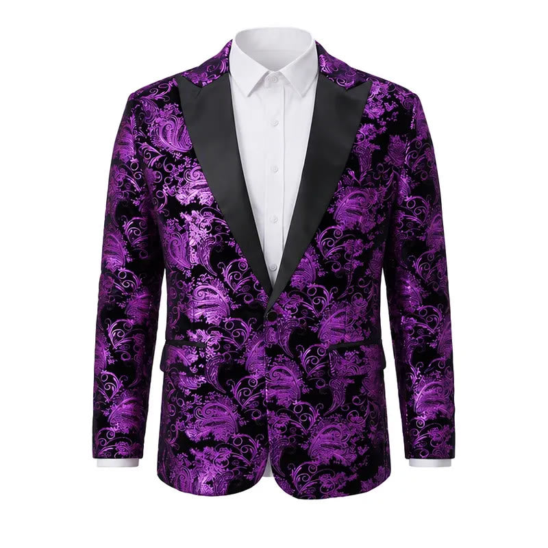 Men's Luxury Gold Floral Jacquard Blazer - Purple - 2XL - image 5
