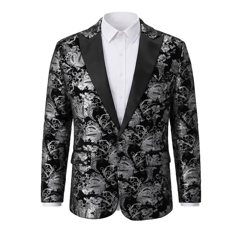 Men's Luxury Gold Floral Jacquard Blazer - Silver - 2XL - image 2