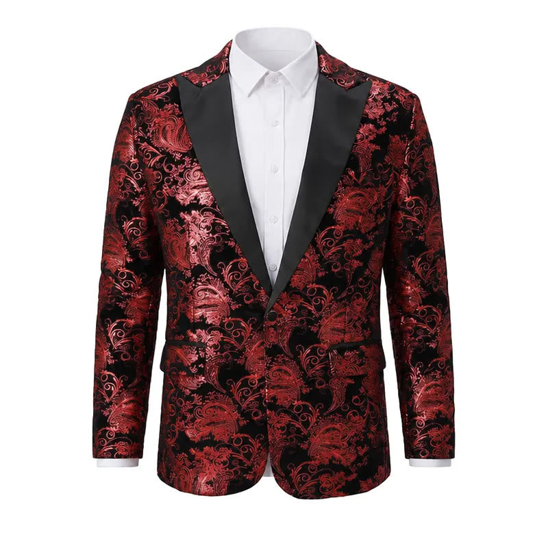 Men's Luxury Gold Floral Jacquard Blazer - Wine - 2XL - image 4