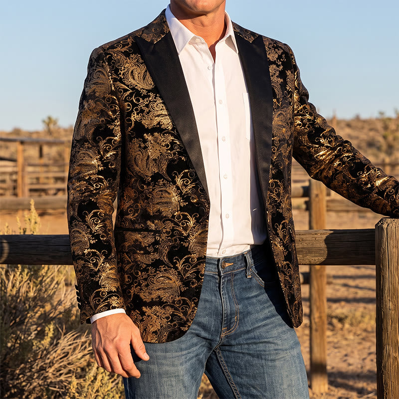 Men's Luxury Gold Floral Jacquard Blazer - image 0