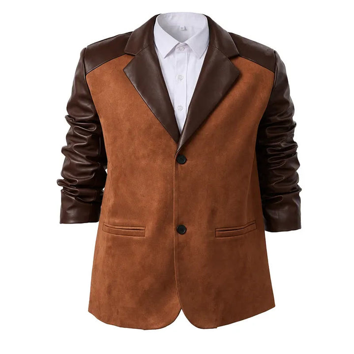 Men's Casual Business Leather Coat - Coffee - 2XL - image 3