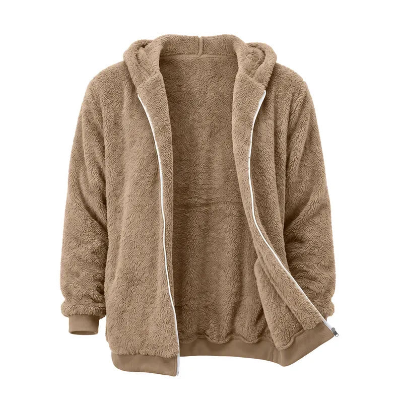 Men's Fleece Zip-up Hoodie Winter Coat - Khaki - 4XL - image 3