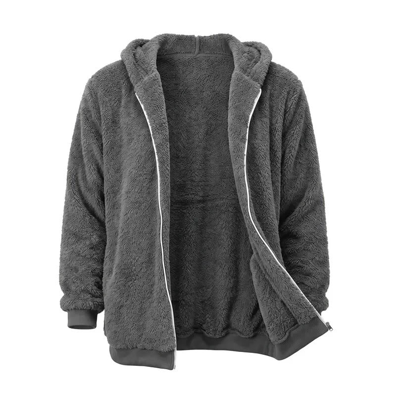 Men's Fleece Zip-up Hoodie Winter Coat - Dark Grey - 4XL - image 5