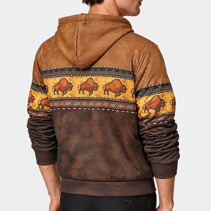 Men's Native Buffalo Pattern Winter Work Hooded Jacket - image 2