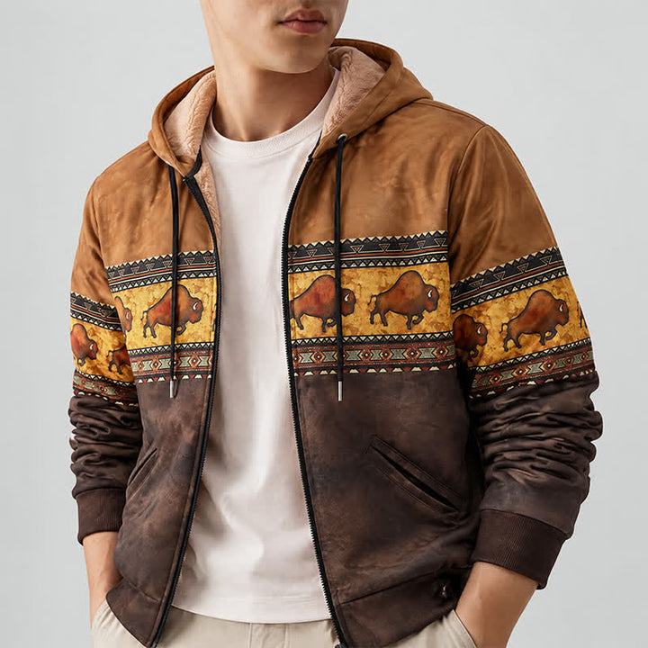 Men's Native Buffalo Pattern Winter Work Hooded Jacket - image 3