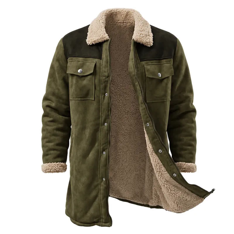 Vintage Multi-pocket Western Duster Coat For Men - Army Green + Black - 3XL - image 4