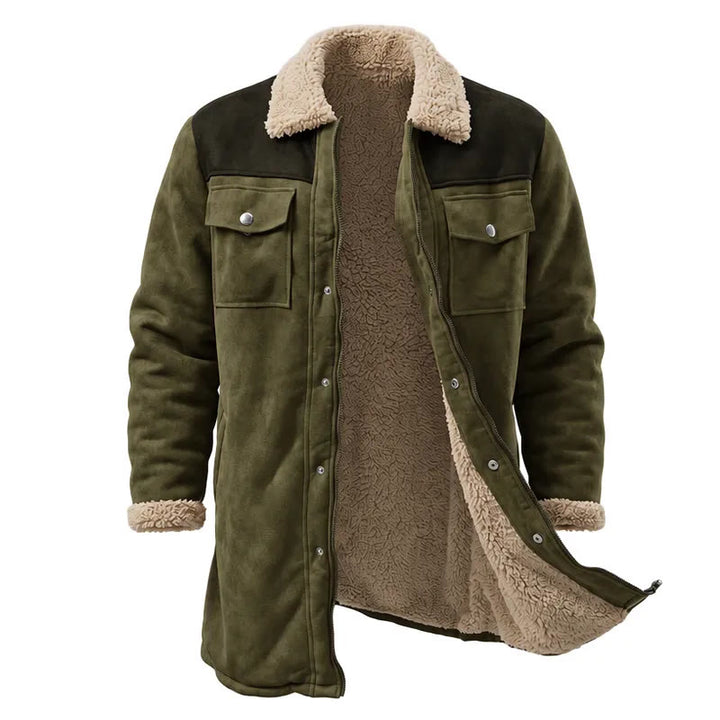 Vintage Multi-pocket Western Duster Coat For Men - Army Green + Black - 3XL - image 4