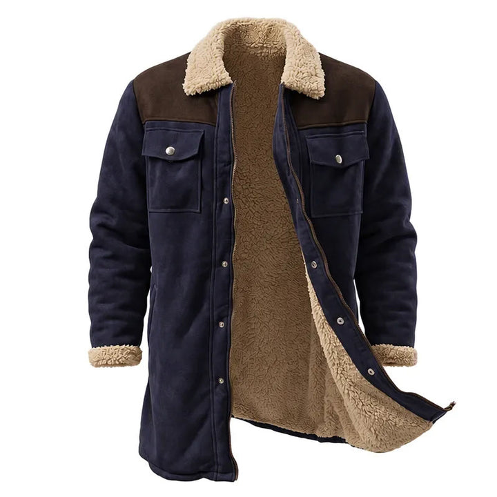 Vintage Multi-pocket Western Duster Coat For Men - Navy + Coffee - 3XL - image 15