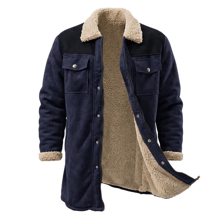 Vintage Multi-pocket Western Duster Coat For Men - Navy + Black - 3XL - image 5