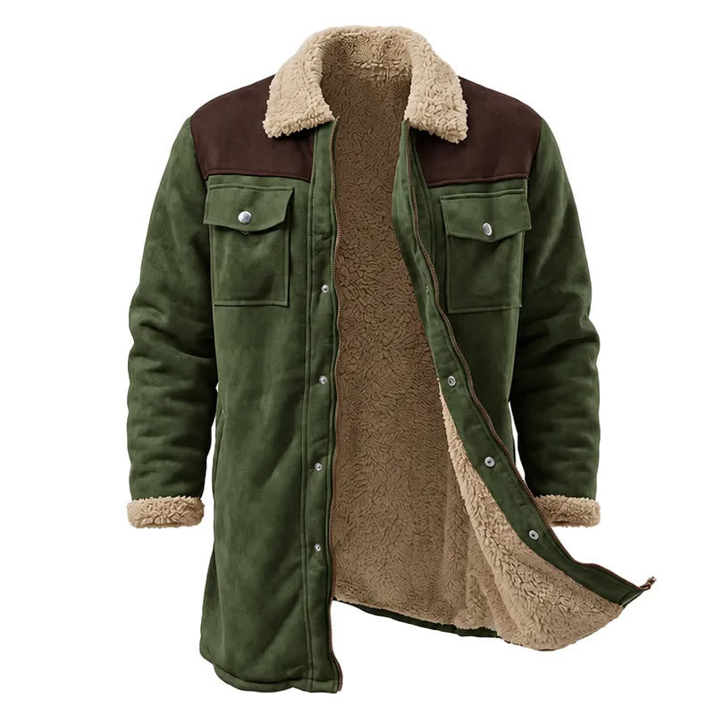 Vintage Multi-pocket Western Duster Coat For Men - Army Green + Coffee - 3XL - image 13