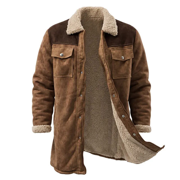Vintage Multi-pocket Western Duster Coat For Men - Khaki + Coffee - 3XL - image 7