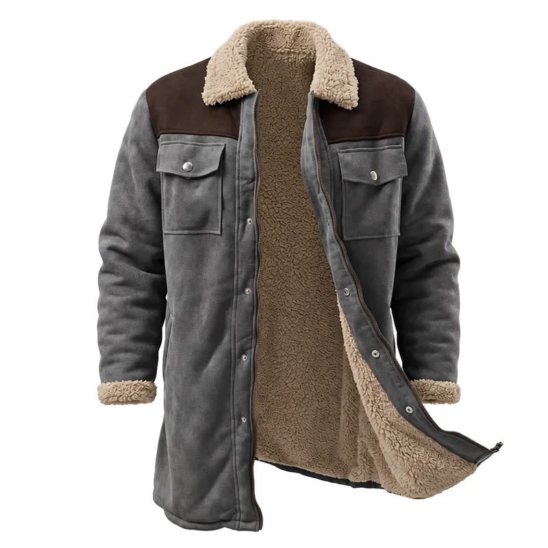Vintage Multi-pocket Western Duster Coat For Men - Grey + Coffee - 3XL - image 14