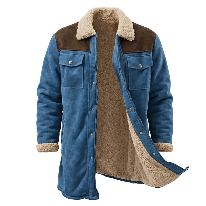 Vintage Multi-pocket Western Duster Coat For Men - Blue + Coffee - 3XL - image 8