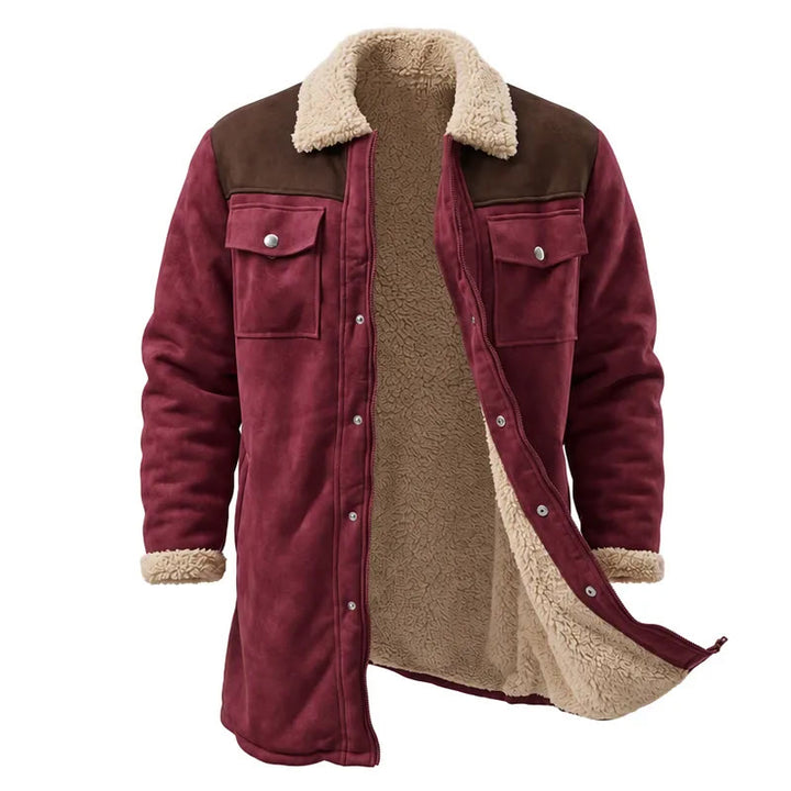 Vintage Multi-pocket Western Duster Coat For Men - Burgundy + Coffee - 3XL - image 6