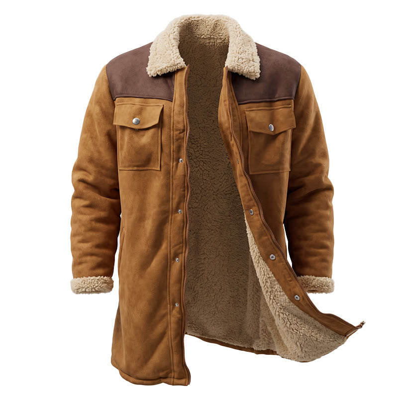 Vintage Multi-pocket Western Duster Coat For Men - Ginger + Coffee - 3XL - image 2