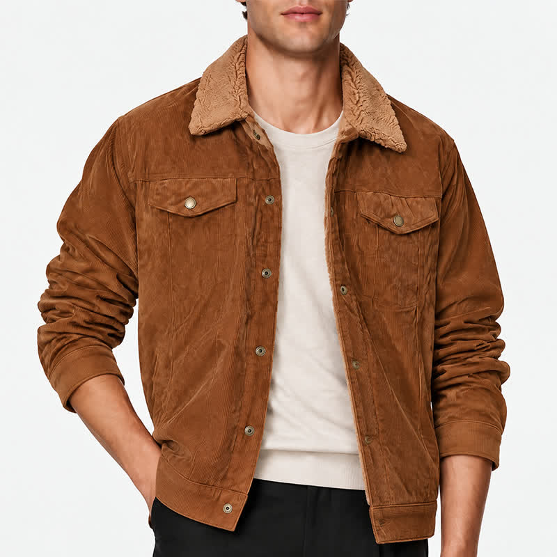 Men's Outerwear Cozy Hooded Corduroy Jacket With Fleece Collar - image 1