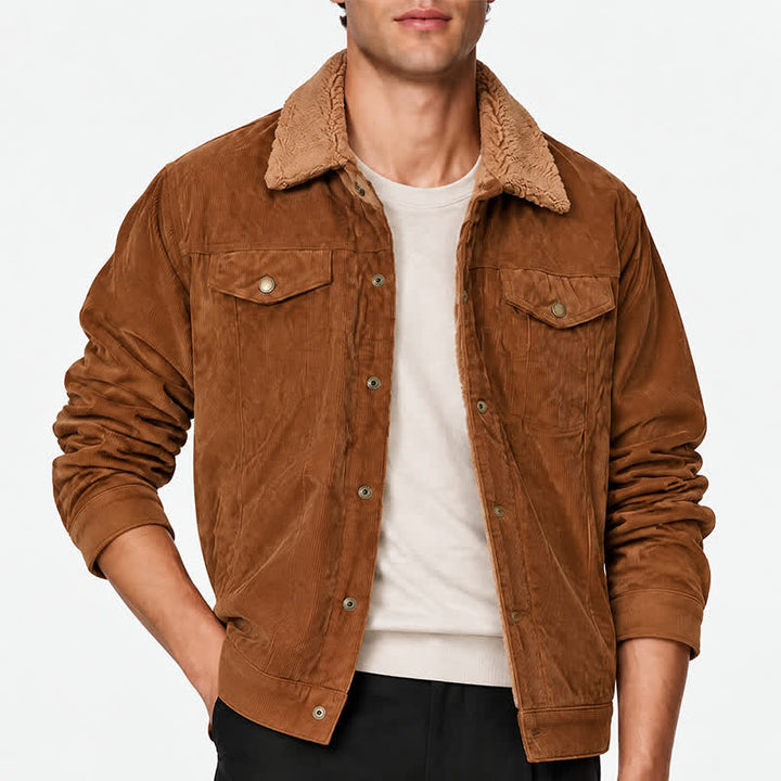 Men's Outerwear Cozy Hooded Corduroy Jacket With Fleece Collar - image 1