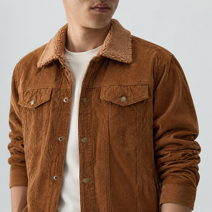 Men's Outerwear Cozy Hooded Corduroy Jacket With Fleece Collar - image 2
