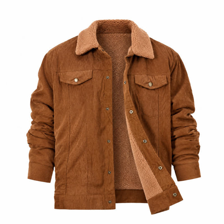 Men's Outerwear Cozy Hooded Corduroy Jacket With Fleece Collar - image 8