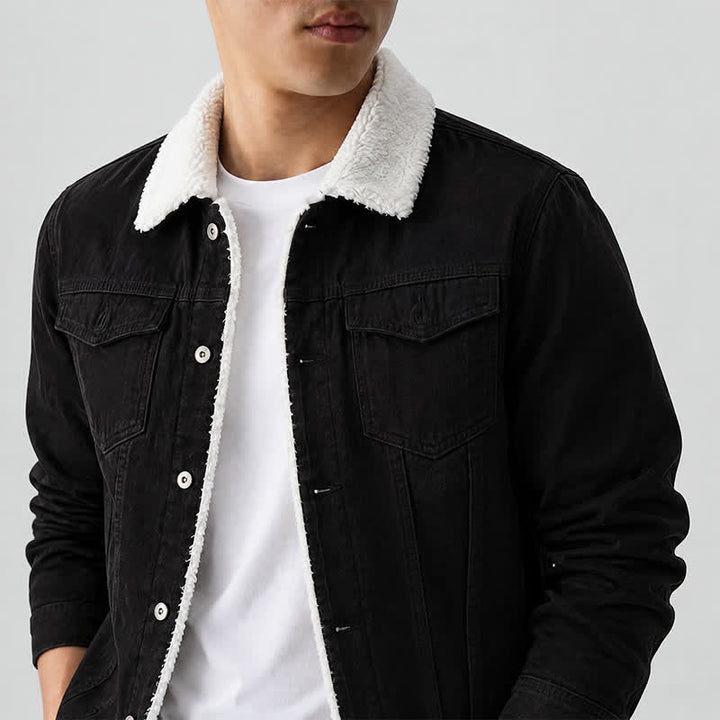 Men's Warm Denim Trucker Jacket With Fleece Collar - image 3