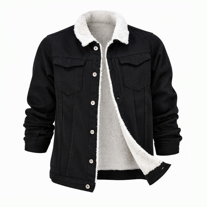 Men's Warm Denim Trucker Jacket With Fleece Collar - image 9