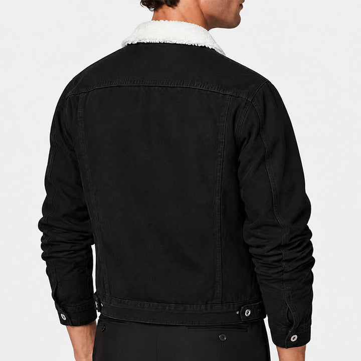 Men's Warm Denim Trucker Jacket With Fleece Collar - image 2