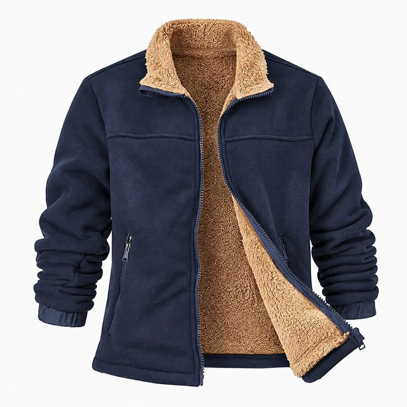 Men's Winter Zip Up Thick Thermal Jacket With Stand Collar - image 15