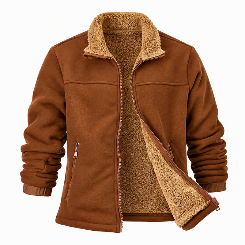 Men's Winter Zip Up Thick Thermal Jacket With Stand Collar - image 12